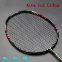 100 carbon ultralight 5u offensive badminton racket strung elasticity bamboo craftsmanship 30 32lbs training racquet bag sports
