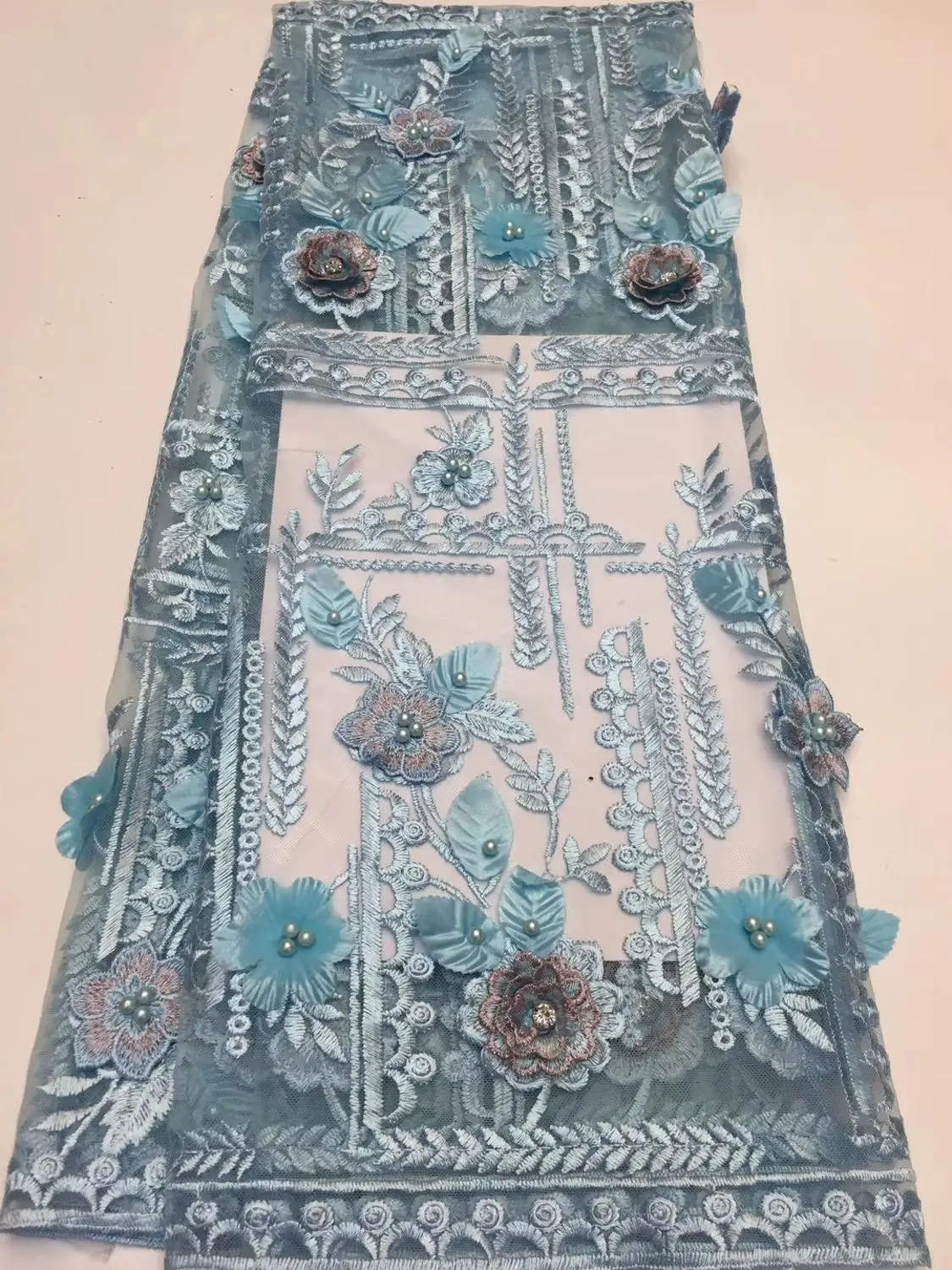 3D кружевная ткань с бусинами 2019 Высокое качество сетка вышивка аппликация цветок