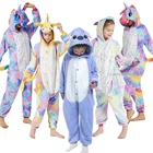 Пижама-кигуруми Ститч для детей, комбинезон с единорогом, пижама в виде животных для взрослых и детей, женская пижама для косплея, зимняя одежда для сна для мальчиков и девочек