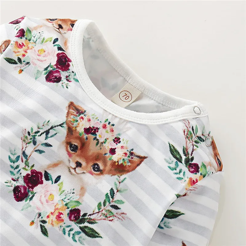 Pudcoco Autumn Toddler kids Baby Girl Boy Cotton Fox Print Long Sleeve Romper Jumpsuit One-Piece Casual Outfit Clothes Top | Детская