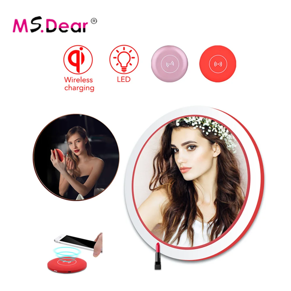 Регулируемый светодиодный мини круговой зеркало для макияжа портативное