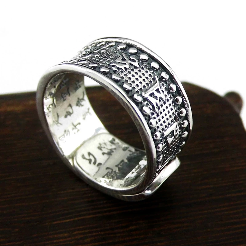 

FNJ Buddha Xinjing Rings 925 Silver Adjustable Size Popular S925 Solid Silver Ring for Women Jewelry Fine