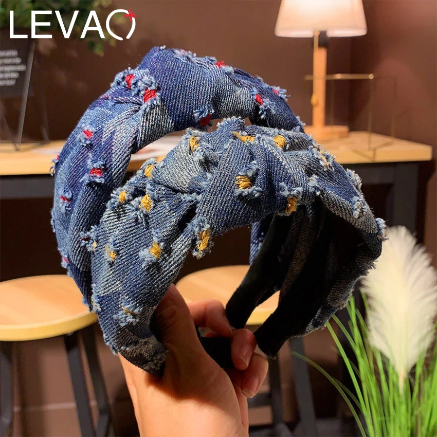 Levao, синяя джинсовая повязка для волос, обруч на голову для женщин, аксессуары для волос, уникальные, 1 шт., полый ободок для волос, для девочек, ковбойские повязки на голову