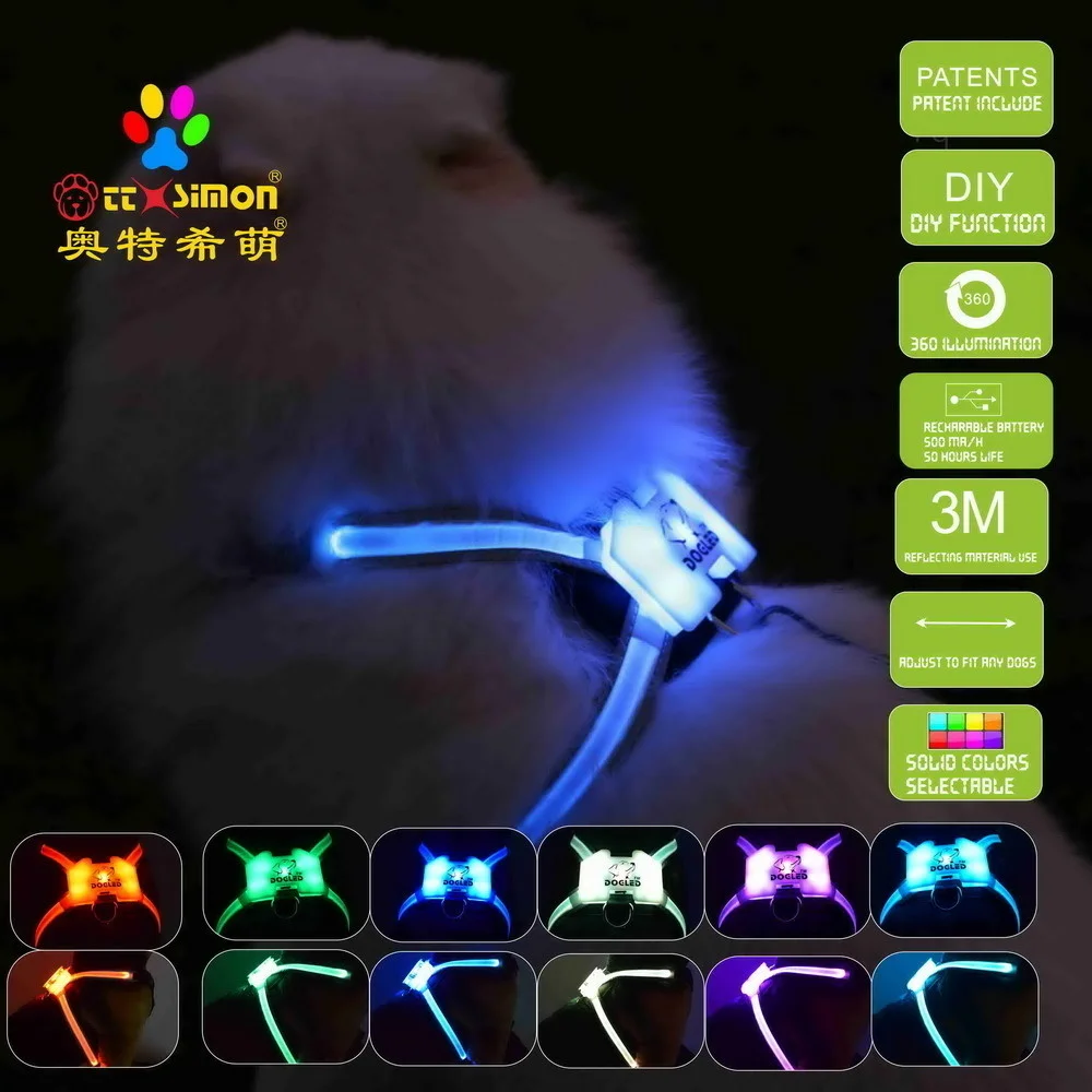

dog harness small Glowing USB Led Collar Puppy Lead Pets Vest