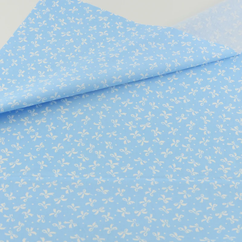 Новое поступление голубая хлопчатобумажная ткань шитье белых бантов