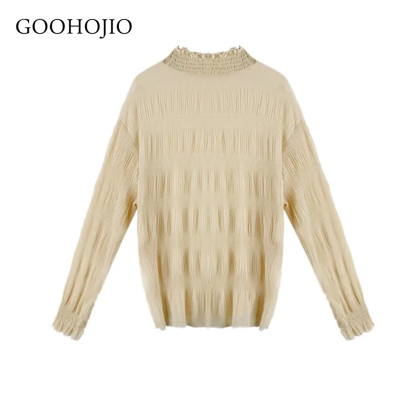 

GOOHOJIO 2021 Fashion Long Sleeves Blouses Ladies Autumn Chic Basic Tight Womens Tops Thin Net Yarn Fashionable Shirt for Women