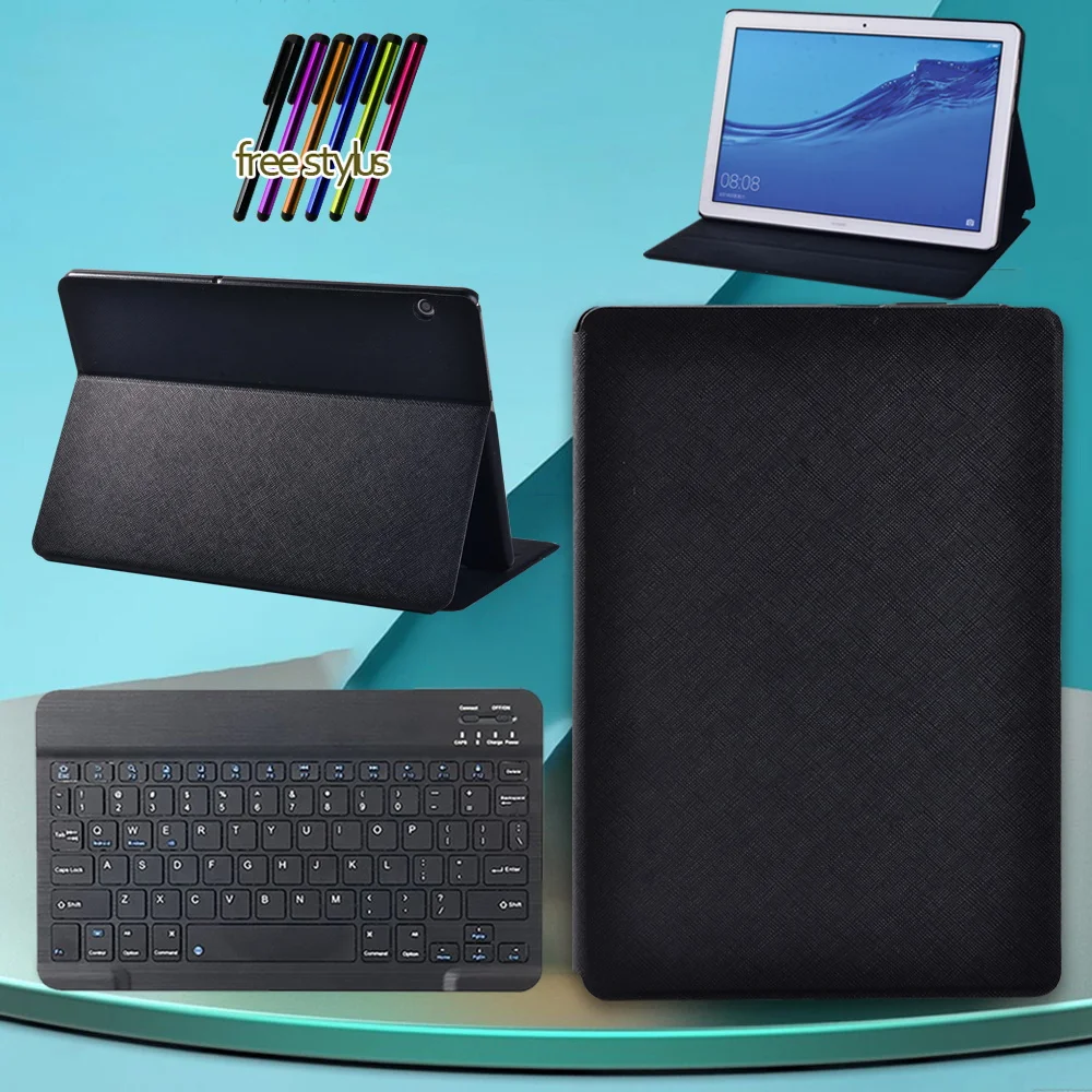 

Tablet Case for Huawei MediaPad T5 10 10.1 Inch Bracket Leather Protective Cover + Wireless Keyboard Bluetooth Keyboard + Stylus