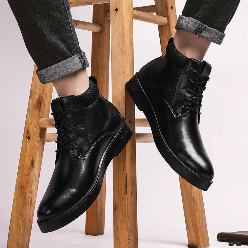 Мужская обувь из натуральной кожи зимние теплые ботинки для отдыха в старом