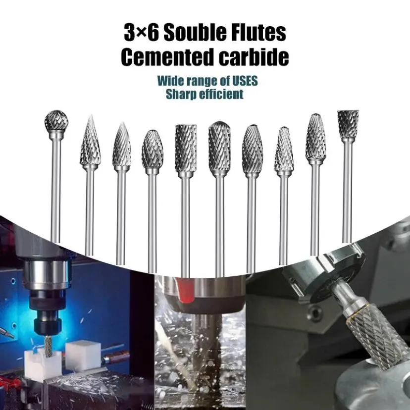 

Carbide Rotary File Tungsten Steel Grinding Head Electric Grinding Head Double Pattern Double Groove Set 3*6MM