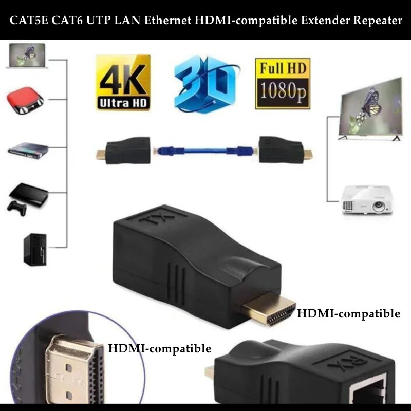 CAT5E CAT6 UTP LAN Ethernet HD удлинитель Ретранслятор 1080P жесткий пластик HDMI совместимый с RJ45