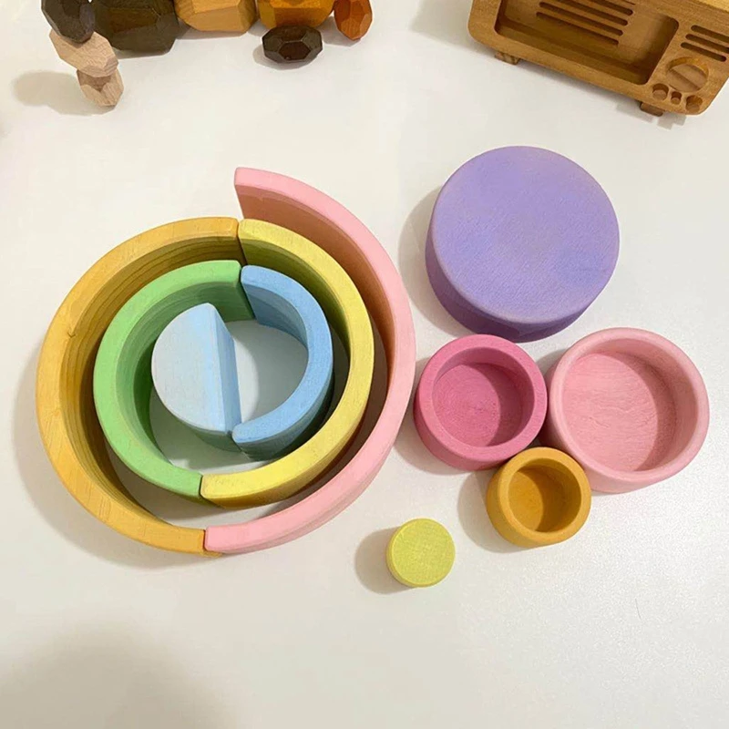 

5Pcs Baby Wooden Rainbow Stacker Children Stacking Game Learning Building Blocks