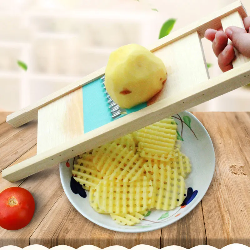 

Solid Wood Potato Shredders Grid Slicer Potato Net Vegetable Fruit Slicer Corrugated Fruit Cutter Wave Knife Potato Grid Slicer