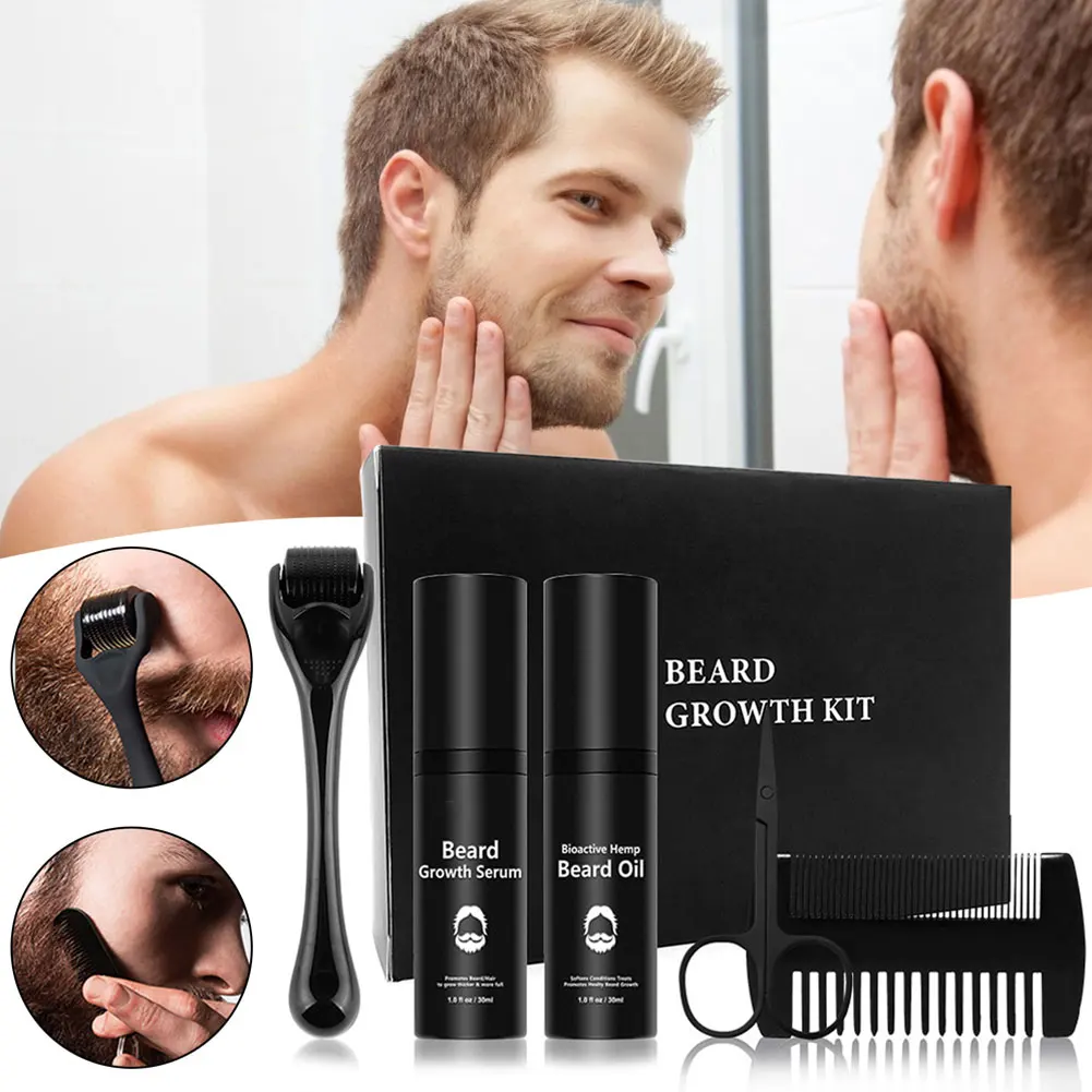 

4 Pcs/Set Men Beard Growth Kit Hair Growth Enhancer Thicker Oil Nourishing Leave-in Conditioner Beard Grow Set with Comb