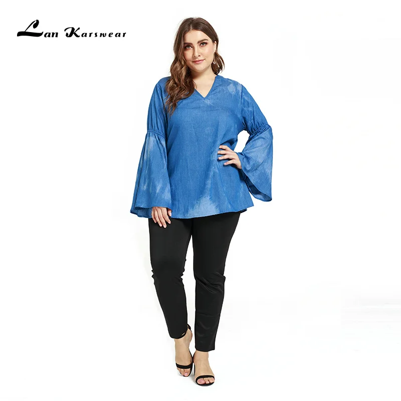 2019 женская футболка v-образный вырез и юбка-годе с рукавами джинсовая одежда