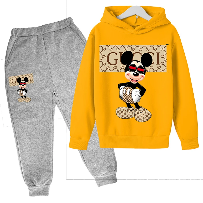Conjunto de sudadera con capucha para ni&ntilde;os y adolescentes, su&eacute;ter con estampado de dibujos animados, Top de algod&oacute;n y pantalones, sudadera de moda-3