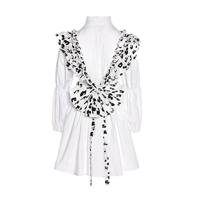 

XITAO Bow Patchwork False Tow Pieces Dress Contrast Color Fashion Vintage Turn-down Collar 2021 Summer New Trendy LDD1196