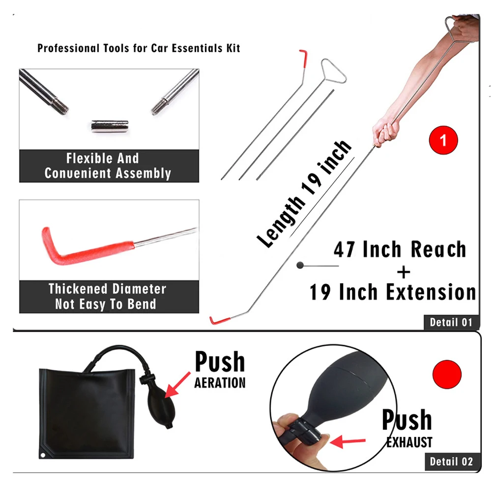 

6-pieces Vehicle Car Tool Kit Long Reach Grabber Tool With Air Pump Three-stage Hooks Medium Airbag Red Clip Tool Fitting