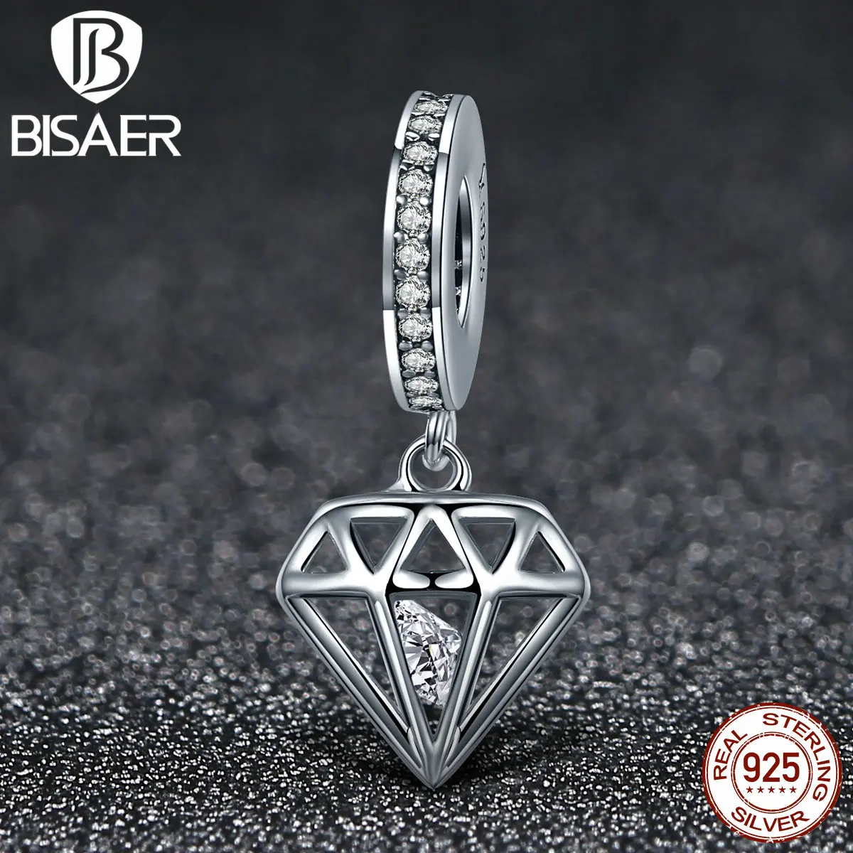 Bisaer Лидер продаж 925 стерлингового серебра блестящая сердце Форма ожерелье кулон