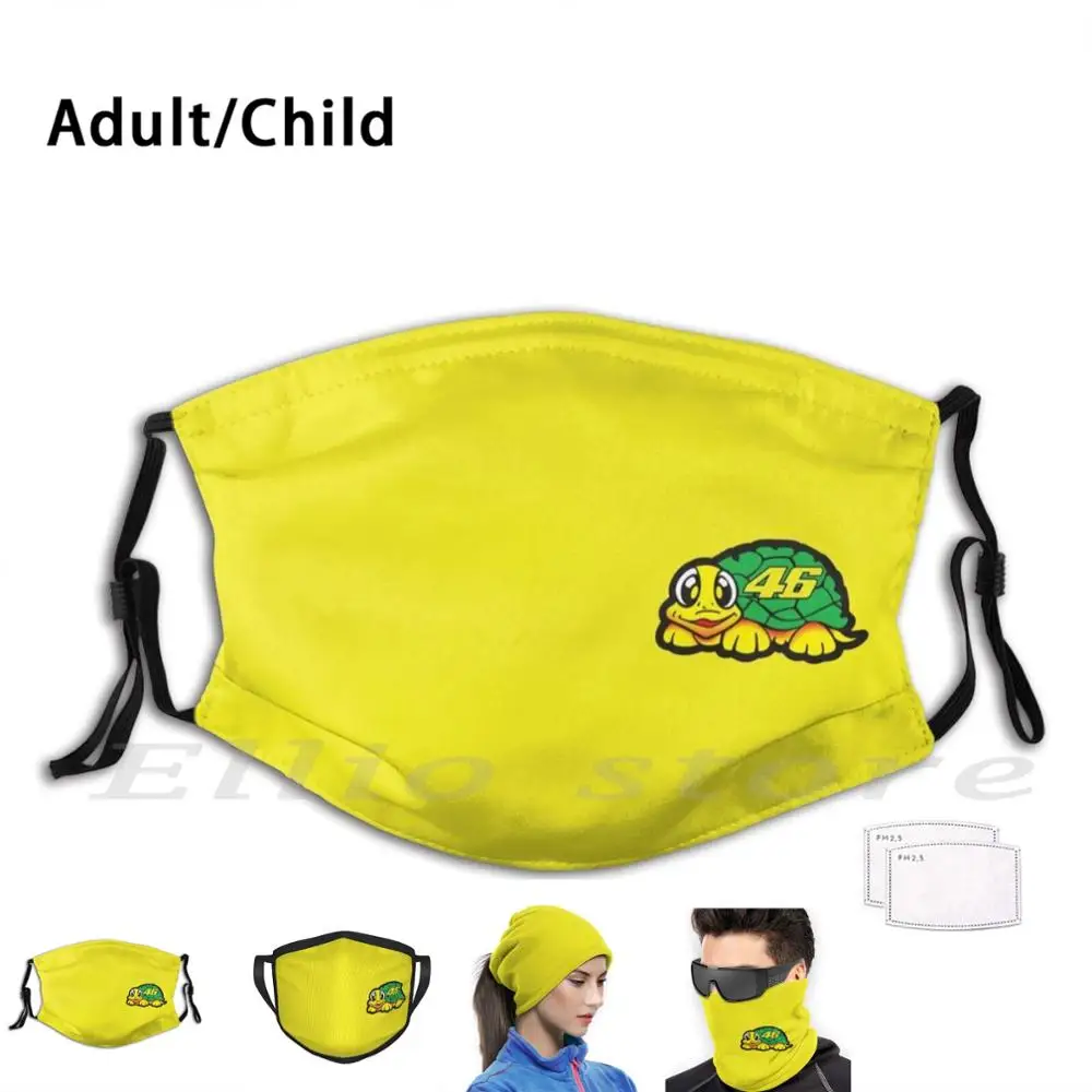

Turtle Cattoon Mask Funny Print Reusable Pm2.5 Filter Face Motorsport Racing Team Factory Vale Yellow Vale Goat Racing Biker