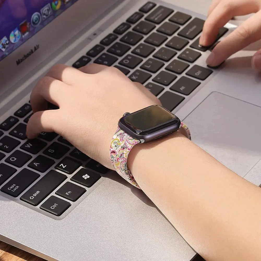Цветочный Мягкий силиконовый спортивный сменный ремешок для Apple Watch 44 мм 42 40 38