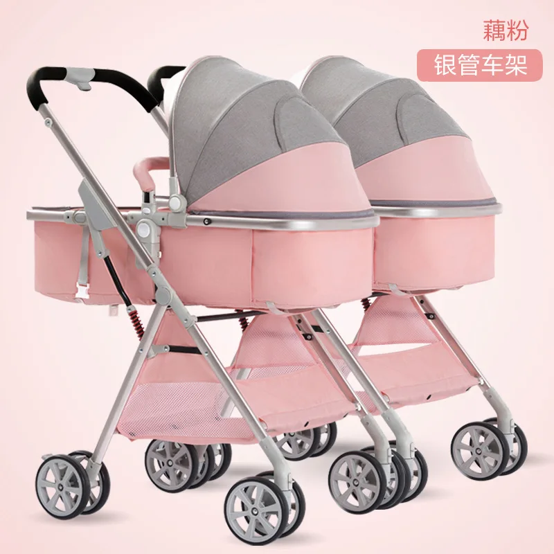 pink Детские коляски для близнецов, съемные, легкие, складные, двойная детская коляска, двойная коляска, poussette, двойная коляска - Цвет: pink