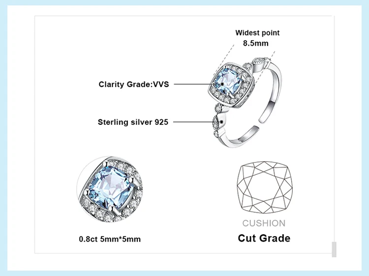 JewelryPalace 0.9ct Подушка подлинный синий топаз фианит огранки «маркиза» Halo Регулируемый Обручение кольца 925 пробы серебро