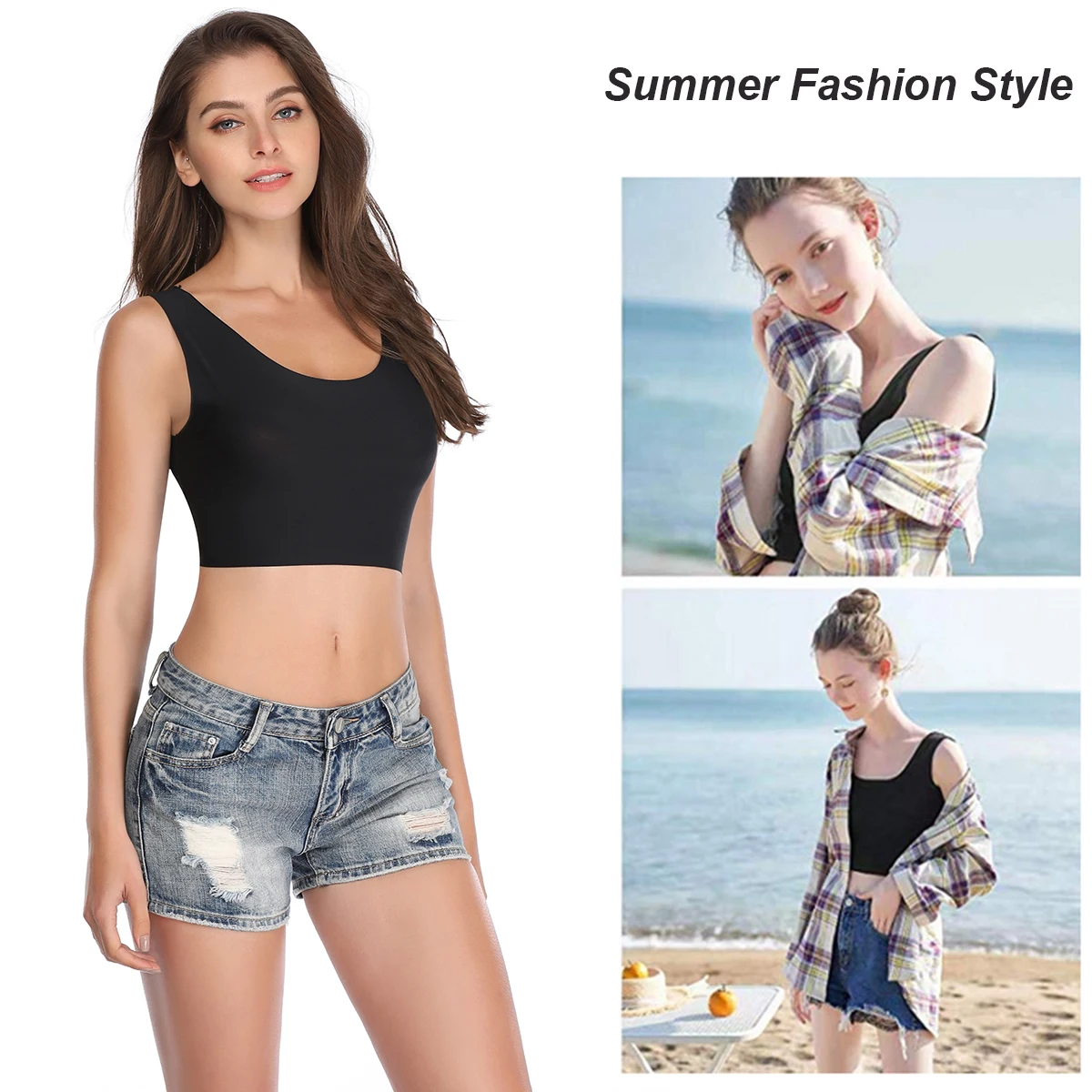 Беспроводной бюстгальтер с подушечками без рукавов укороченный Топ для женщин