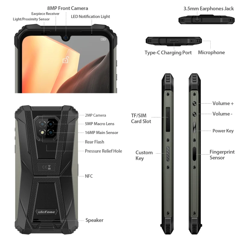 Смартфон Ulefone Armor 8 Pro защищенный + 128 ГБ экран 6 1 дюйма Процессор MTK Helio P60 восемь ядер