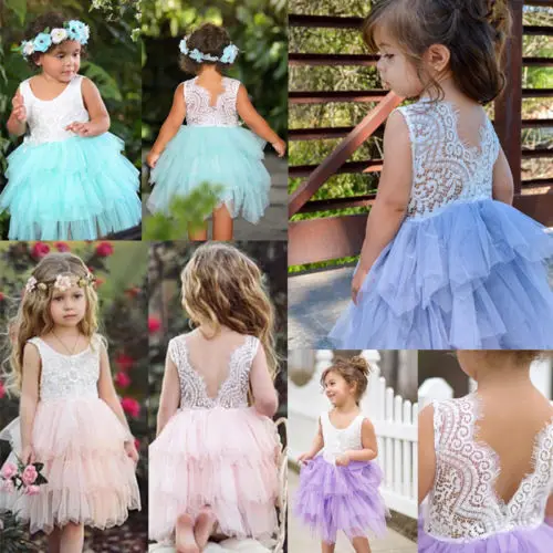 

Cute Kid Baby Girl Lace Tulle Tutu Dress Party Pageant Wedding Princess Sleeveless Ruffle Gown Sundress