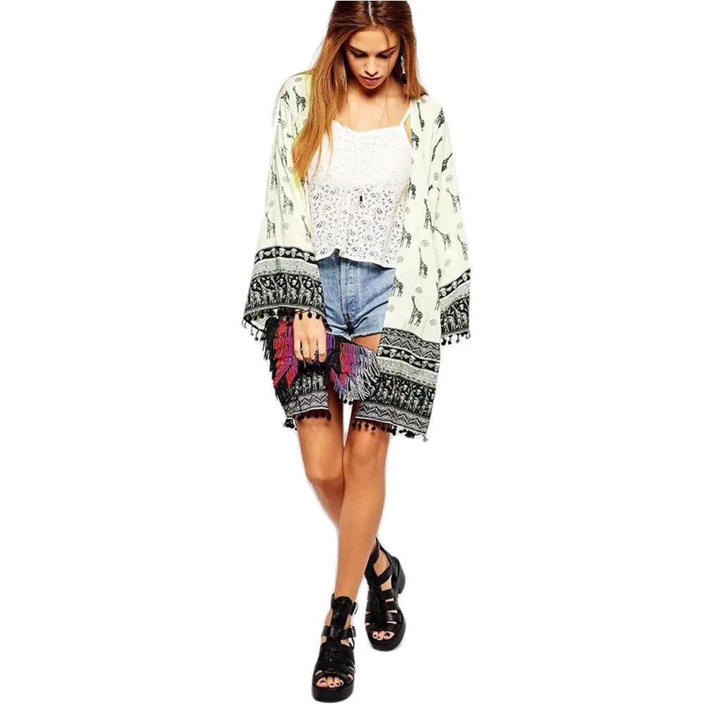 Женское кимоно кардиган блузка топы рубашки Пляжная накидка рисунок жирафа