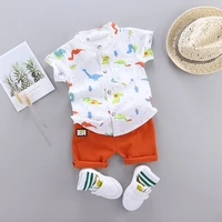 cute baby boy clothes summer set 2022 new cartoon dinosaur print short sleeve shirt pants for 1 2 3 4 years kid toddler outfit
