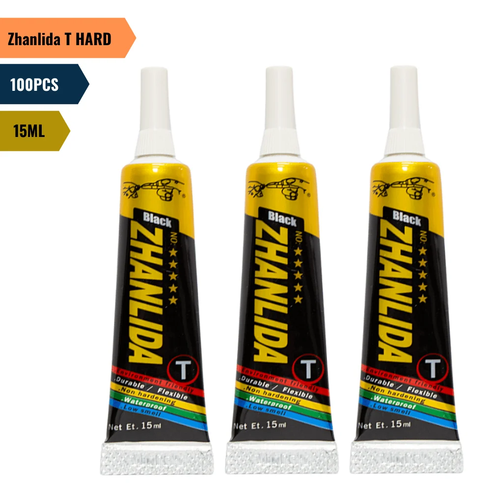 100PCS Zhanlida T Hard Setting 15ML Black Contact Adhesive Universal Repair Glue With Precision Applicator Tip