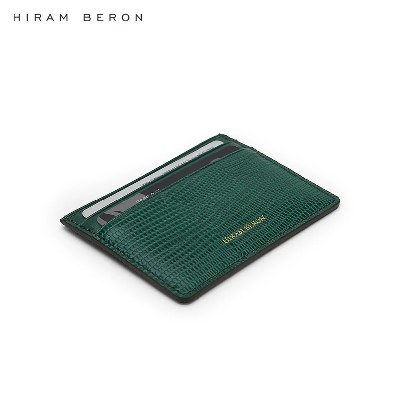 

Hiram Beron free custom name service Lizard Pattern green Italian leather card holder luxury leather products dropship