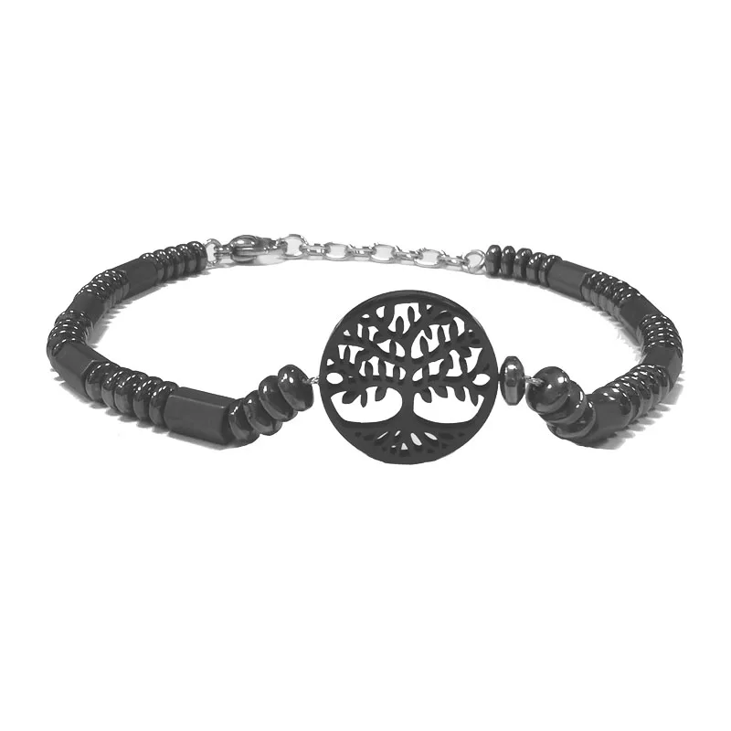 Runda 2020 черный гематит браслет для мужчин нержавеющая сталь Древо жизни браслеты
