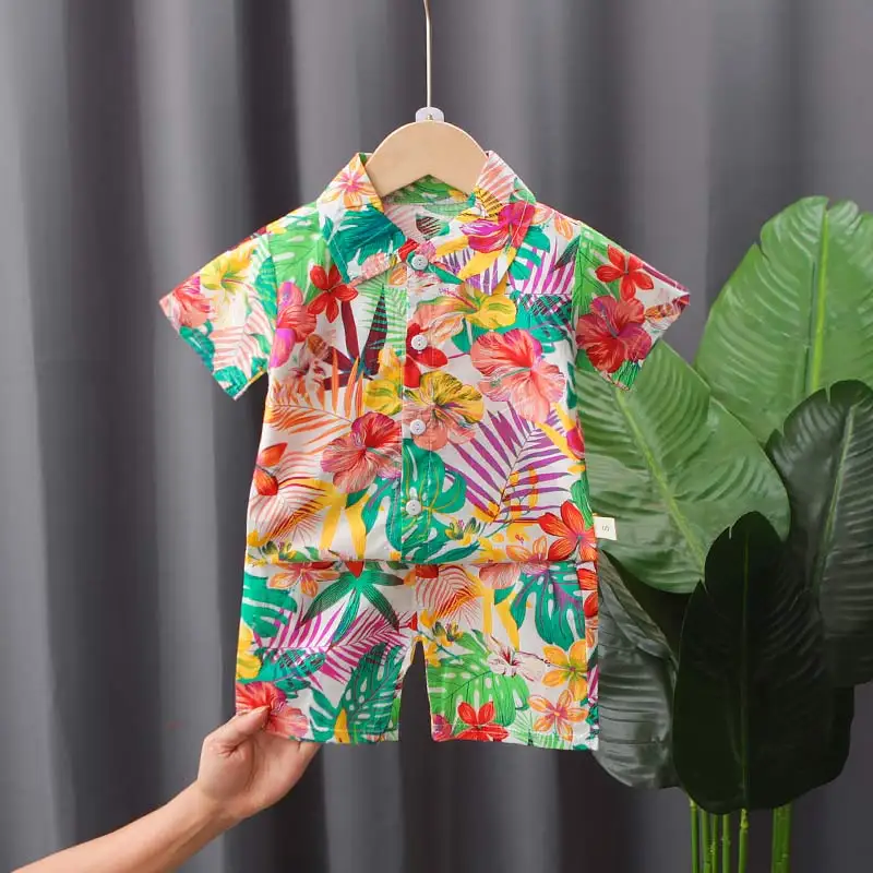 

Summer Fashion Clothes New Fashion Kids Boys Floral Lightweight and breathable Clothing Sets Children Outfits Beach Holiday Suit
