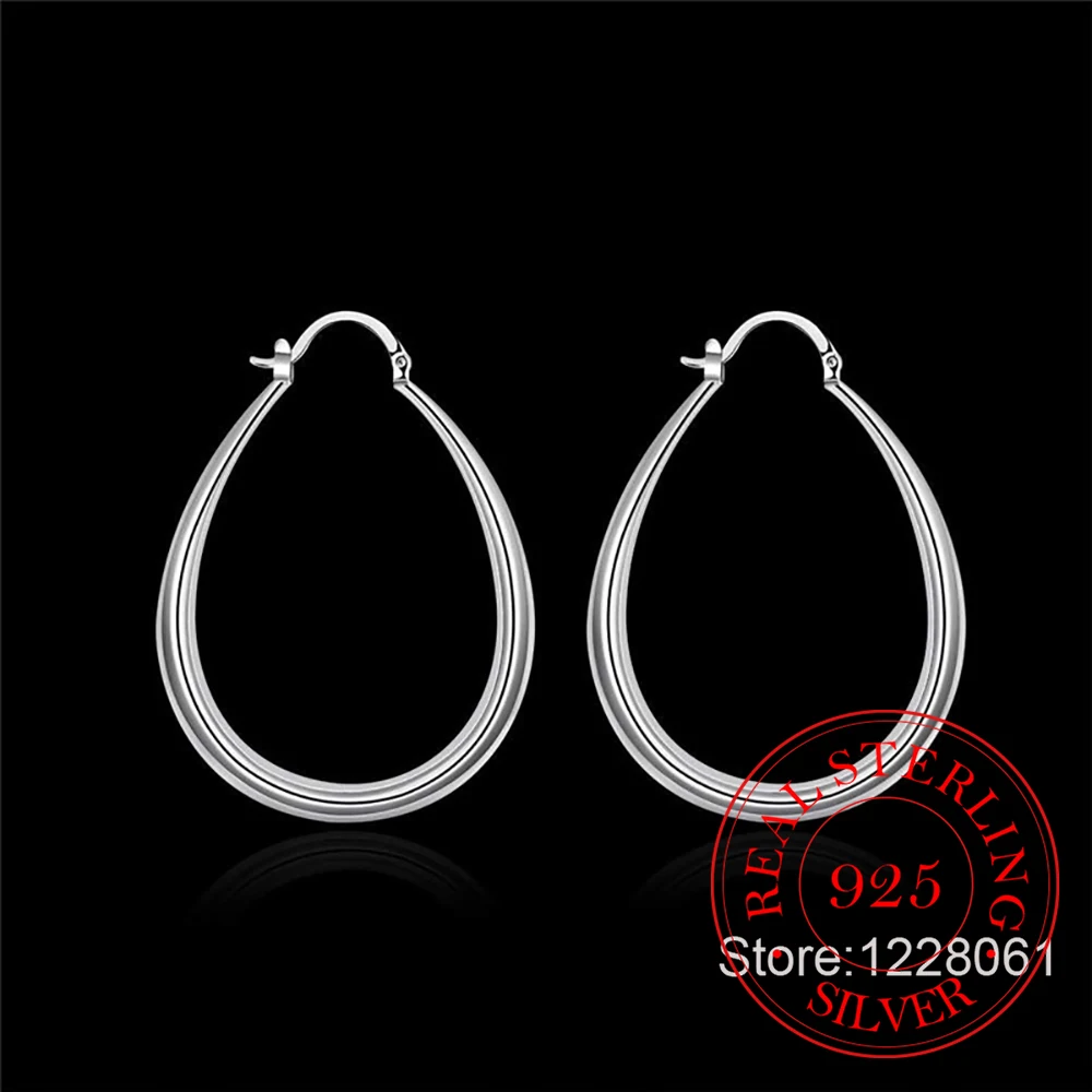 925 стерлингового серебра Гладкий круглые большие серьги-кольца для женщин модные