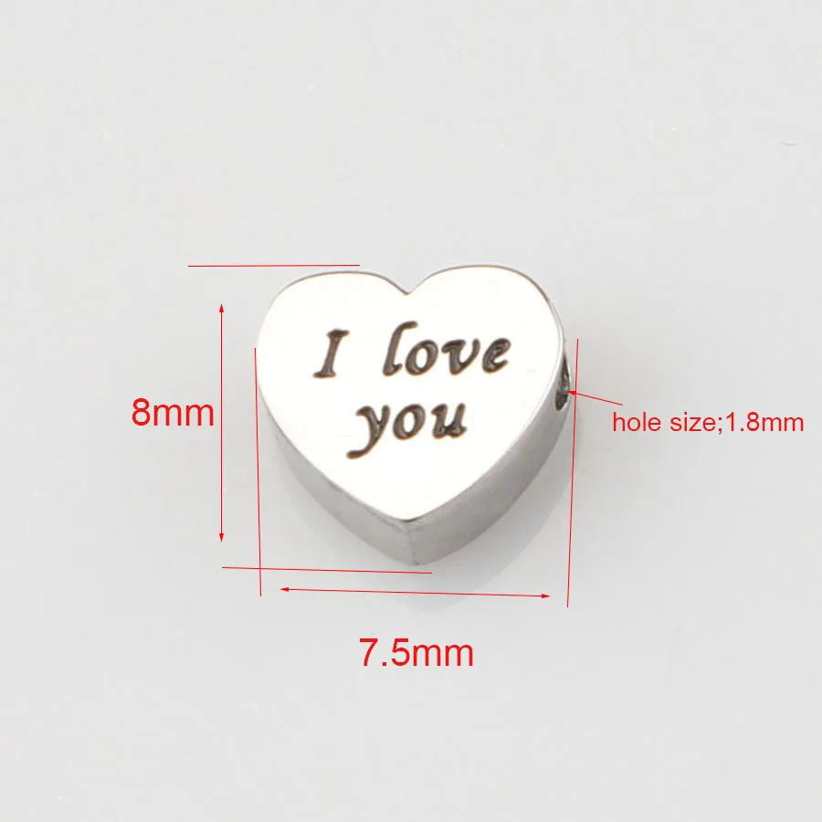 

Stainless Steel I love You Lettering Peach Heart Love Beads Mirror Polished DIY Jewellery Accessories