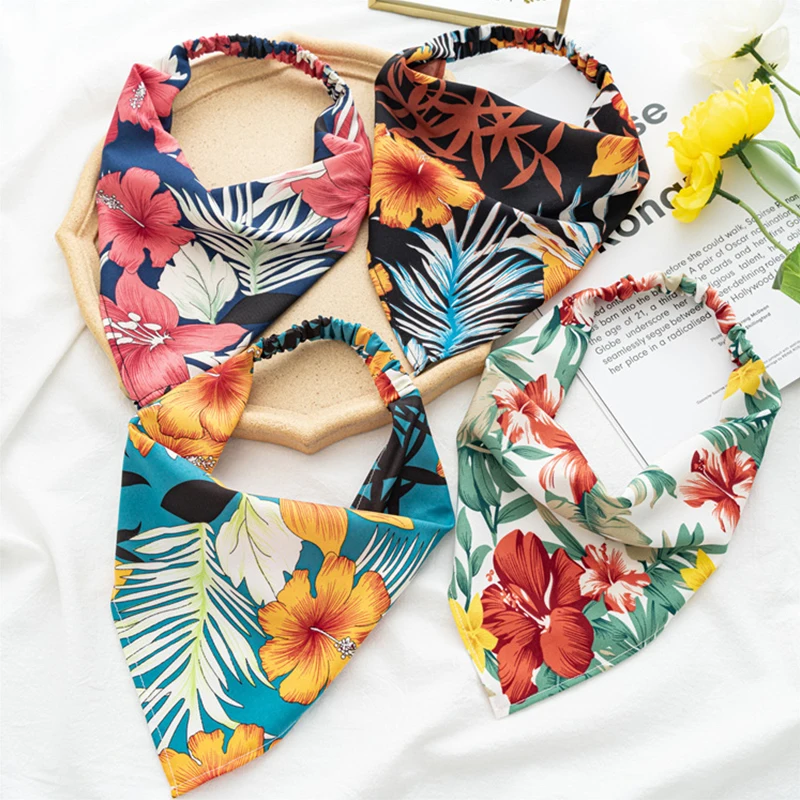 

European and American Pastoral Style Ladies Floral Headscarf Thin Elastic Band Flower Cloth Headscarf Fashion Hair Accessories