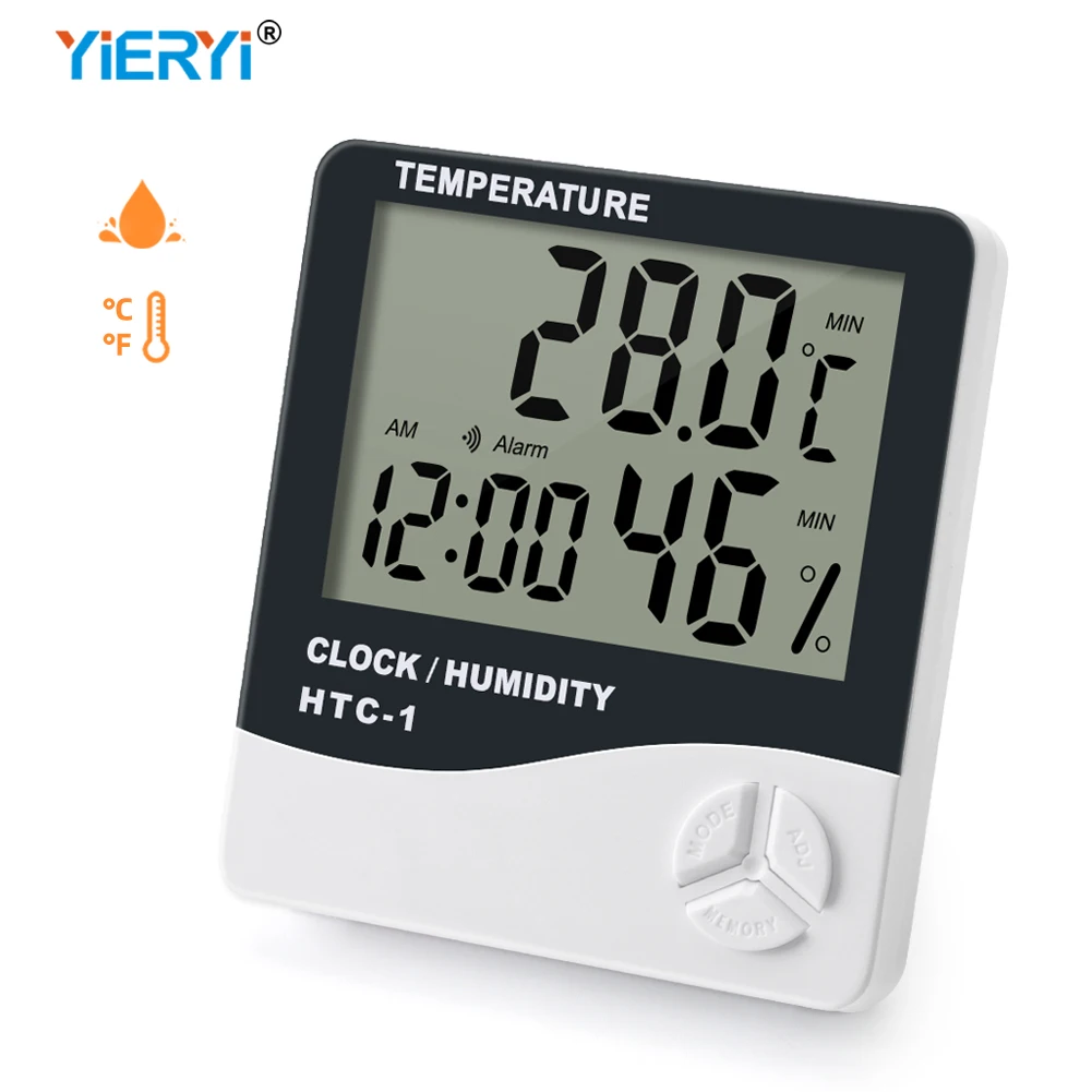 

HTC-1 Indoor Thermometer Hygrometer Meter -10 ~50°C Humidity Temperature Tester LCD Electronic Monitor with Alarm Clock Date