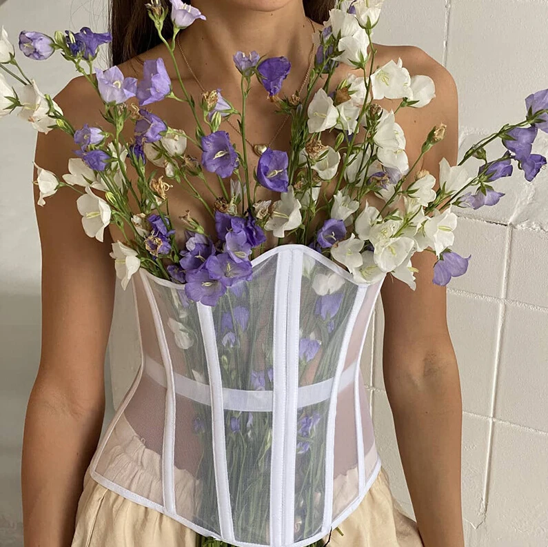 

FAKUNTN Women Mesh Corset Wide Waist Cummerbunds Elastic Corset Bodycon Fashion Striped Belts Sexy Ladies Clothing