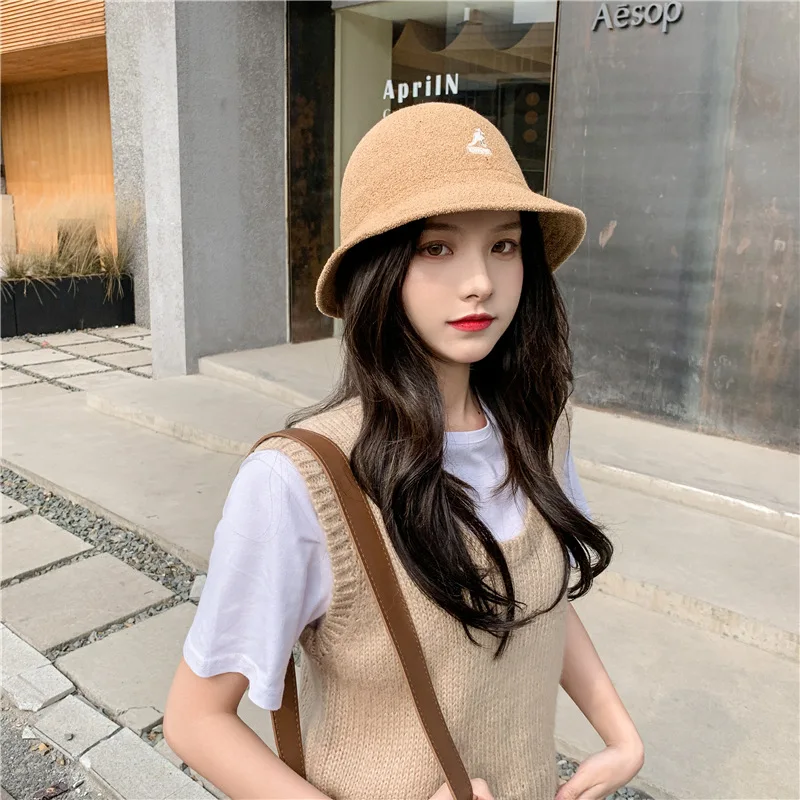 2021 Spring and Summer Bucket Hat Knitted Dome Shade Student Hat Solid Color Japanese Simple Fisherman Hat Fashion Basin Hat