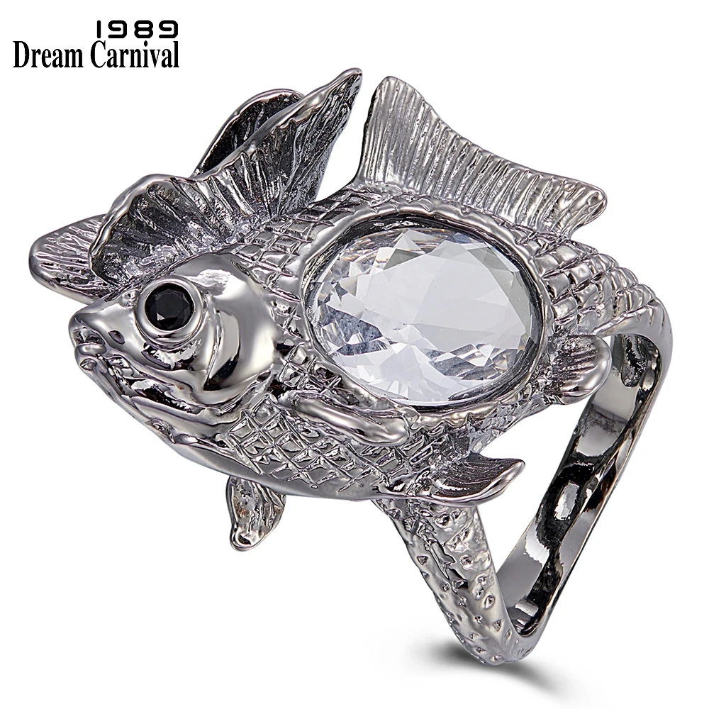 DreamCarnival1989 Новое поступление кольцо Happy Fish женское большое блестящее циркониевое