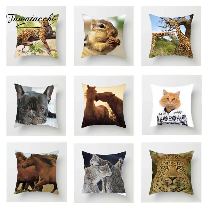 Fuwatacchi чехол для подушки с изображением животных кошка мака Жираф Мягкая