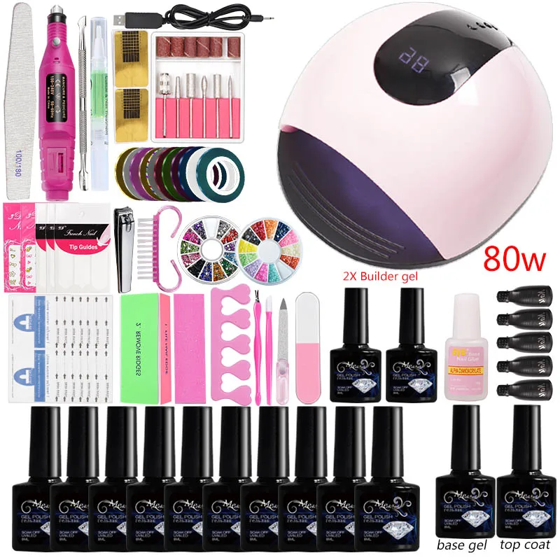 80w High-quality set Машинка для все набор для маникюра кисти для маникюра маникюр маникюрный гель лак набор для наращивания ногтей ногтевой сервис лак для ногтей наборы поли геля сушка для ногтей гель лак set - Цвет: 80w High-quality set
