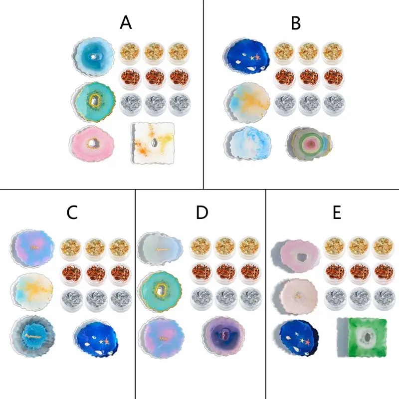 

4Pcs Irregular Wave Shape Silicone Geode Coaster Resin Molds with Foil Flakes