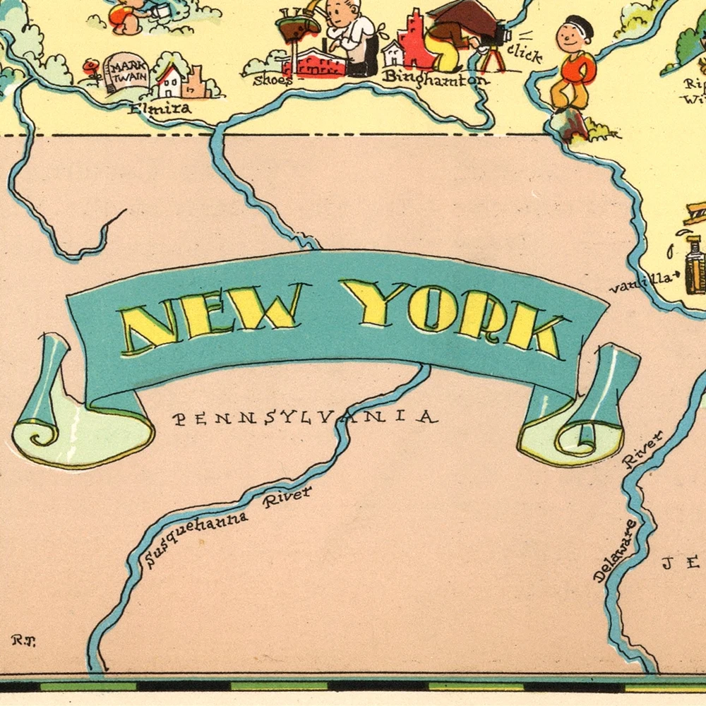 Соединенные Штаты опубликованная в 1935 году карта Нью-Йорка большой винтажный