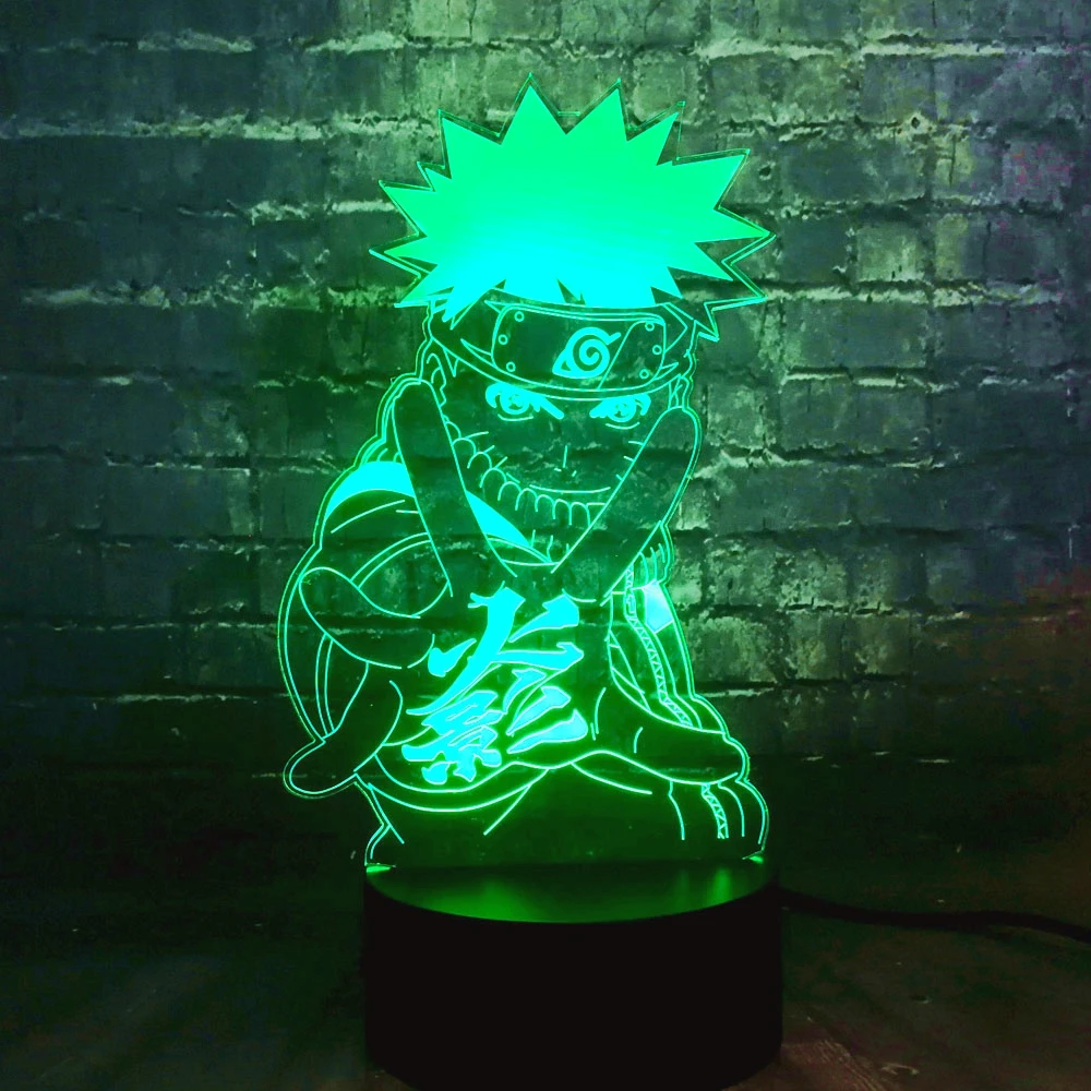 Японское аниме тема 3D эффект Иллюзия светодиодный акрил Uzumaki Наруто 7 цветов USB зарядка украшения для детской/Мальчики Ночная Атмосфера свет друзья подарок