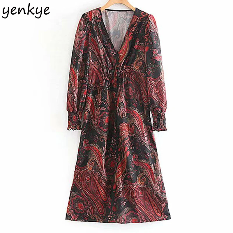 Многоцветное винтажное платье с принтом на пуговицах спереди женское длинным