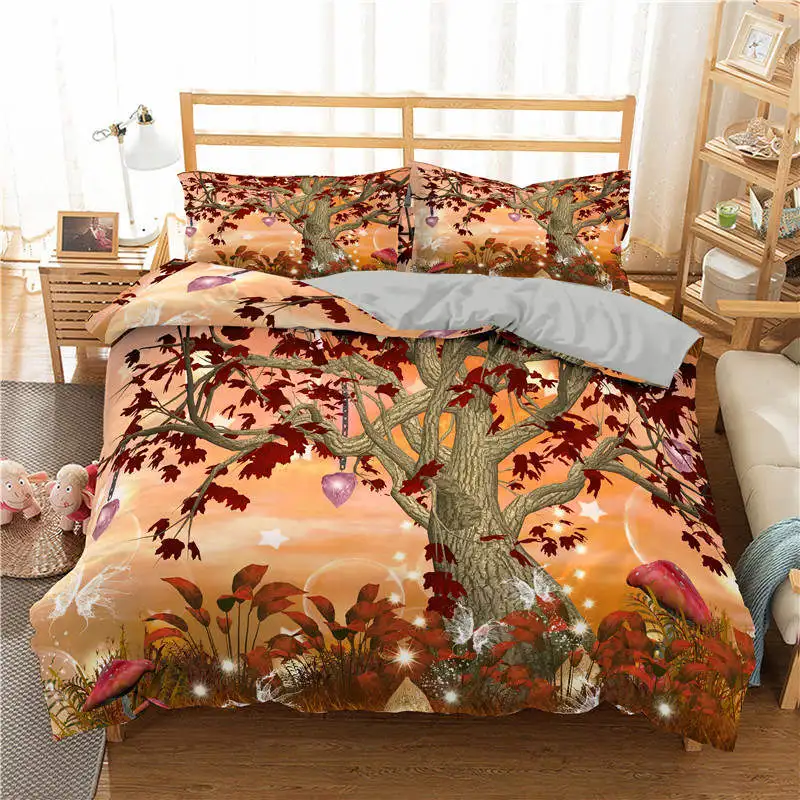 

New Forest Bedding Set 3D Single Size Green Plant Duvet Cover Set Painting Colorful Bed Set Microfiber Bedclothes 2/3pc