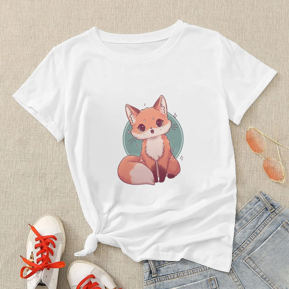 

Ropa Tumblr Mujer Kawaii Clothes Fox Print 2021 New Arrivals Summer Short Sleeve Family Look Funny Harajuku White Casual Comfy